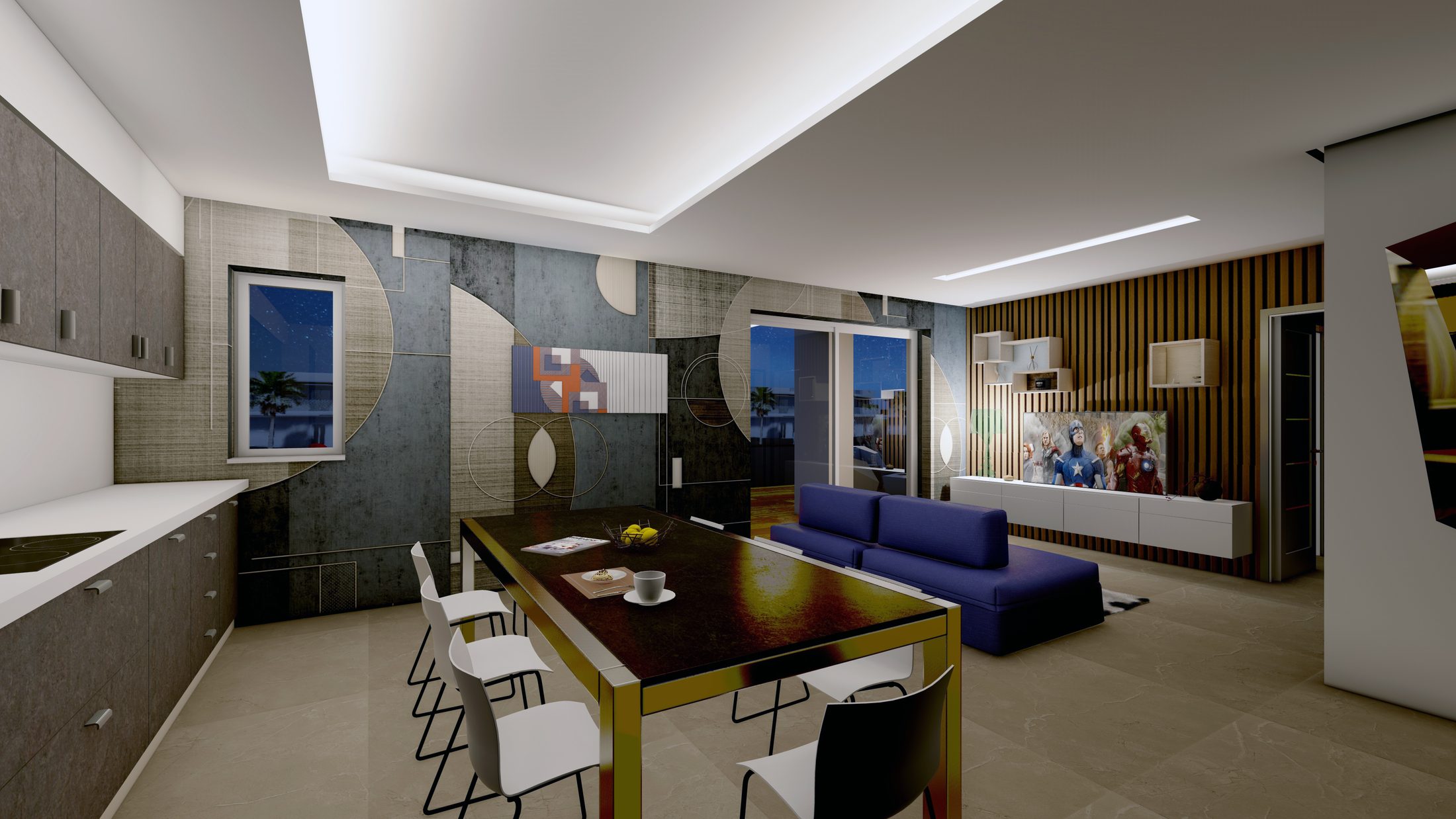 Cucina a vista su zona living